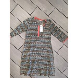 People Womens Geometric Tribal Print Kurta Blue Orange Size S NWT